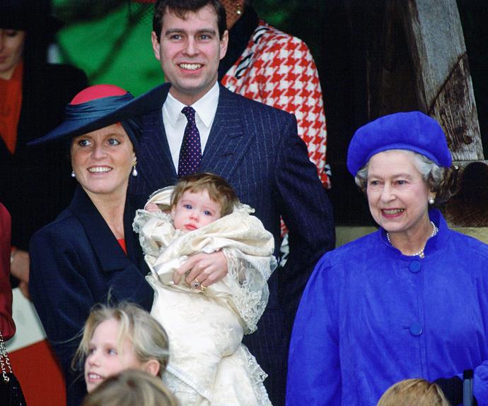 **Princess Eugenie**
<br><br>
Princess Eugenie of York was the first royal bub to have a public baptism back in December, 1990. The event was held at the iconic St. Mary Magdalene Church in Sandringham - the same location as Princess Charlotte's.