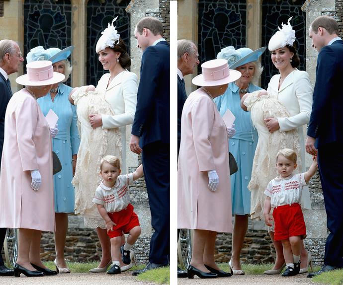 Prince George was fascinated by the crowds while senior members of the royal family, including The Queen, greeted Princess Charlotte.