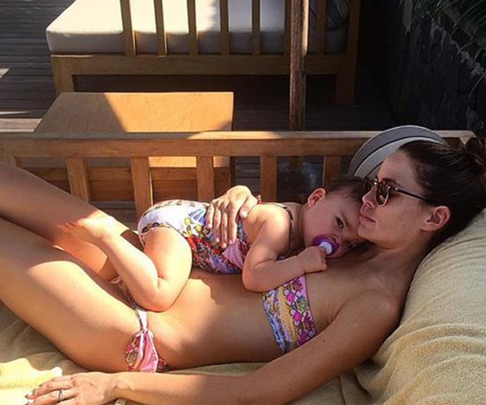 How peaceful do Jodi Anasta and daughter Aleeia look while kicking back on holidays? "Snuggle time... #Family #Love #Gratitude #Besties #MyGal #FilthyLook," the former *Home And Away* actress captioned the shot.