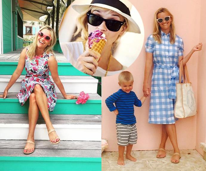 The Oscar-winning southern-belle knows how to do summer! The 39-year-old has a collection of bright sun dresses and the obligatory ice-cream pose all down pat.