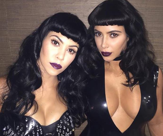 "Just a chill sister Saturday." Kourt cuddled up to sister Kim in a very daring leather look with matching bangs and deep purple lips. Fans were quick to speculate the duo may have been doing a sexy photoshoot or heading to a dress up party for little sister Kylie Jenner's 18th. Either way, they looking smoking!