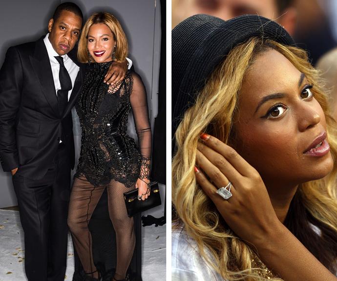There's no missing Beyonce's 18-carat diamond ring by Lorraine Schwartz, worth over $5million. Jay-Z certainly knows how to spoil his other half.