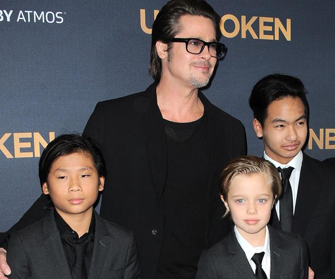 Brad Pitt is the sweet dad to his clan of six: Maddox,15, Pax, 12, Zahara, 11, Shiloh, 10, and twins Vivienne and Knox, eight.