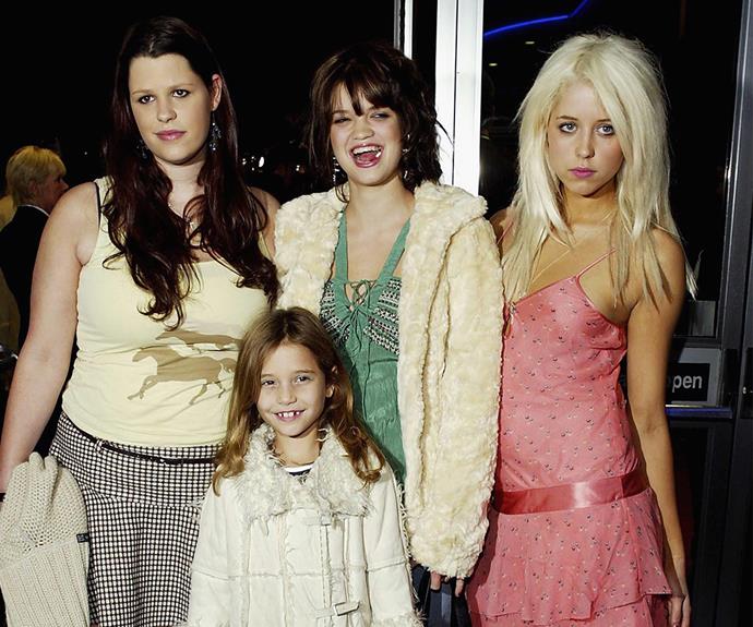 In 2014, tragedy struck yet again when Tiger's beloved half-sister Peaches Geldof (far right) died from an accidental heroin overdose in eerily similar circumstances to Paula's passing. Here, sisters Fifi Trixiebell, Pixie, Peaches and Tiger Lily pose for a happy snap at an even in London in 2004.
