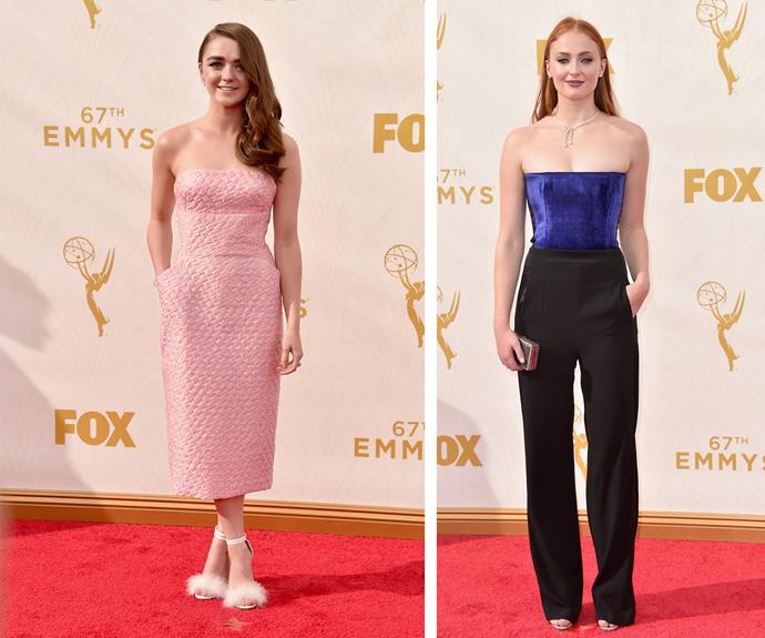 *Game of Thrones* on-screen sisters Maisie Williams and Sophie Turner looked deliriously good. Forget about the throne, these ladies are ruling the red carpet - and can we take moment to address how fabulous Sophie's pants look and Maisie's shoes are the new pom pom of our eyes!