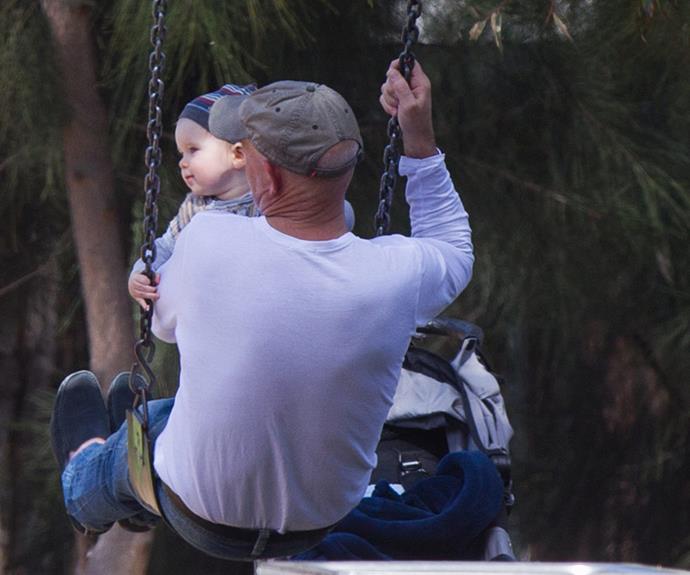The Aussie actor had a swinging good day out with his little man!
