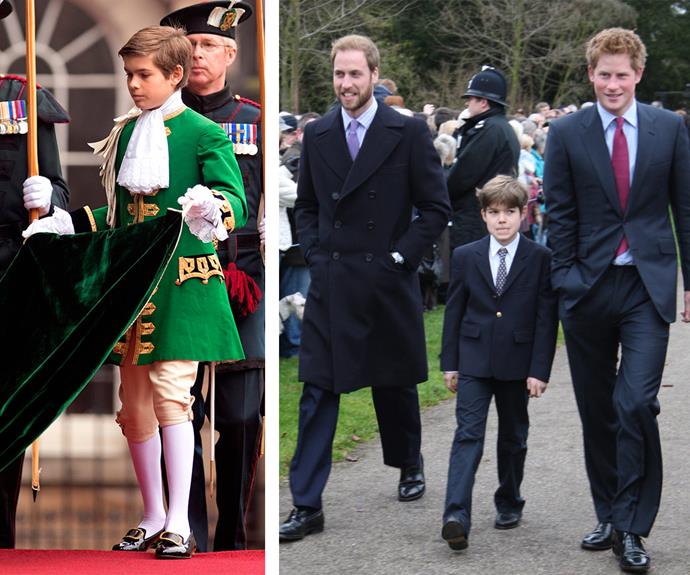 Unlike his first cousins, Arthur enjoys a more low-key life away from royal duties. However in 2006 he acted as a page (L) when William was installed as a knight of the Thistle. And in 2008 (R) he joined his famous family for their traditional church service in Sandringham.