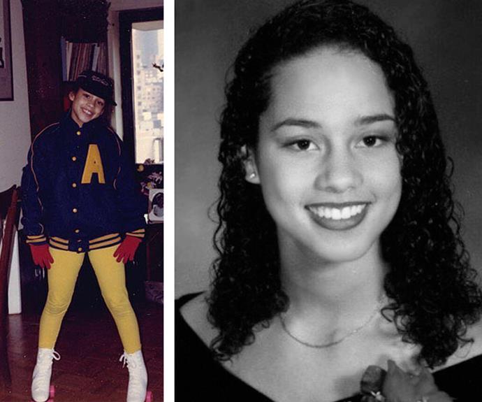 Alicia Keys captioned the photo on the left, "#tbt Circa 1992! Got my holiday fly on, rocking around the house with my new roller skates! Thank you, Mama for letting me." The singer shared the image on the right with this inspiring message, "In school I learned to NEVER let anyone tell me I couldn't achieve my dreams!"