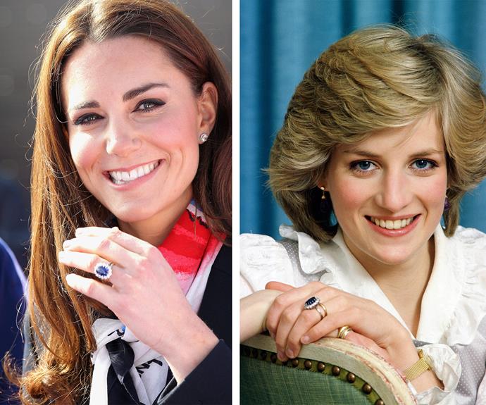 Sentimentality runs through many of the royals' prized pieces. One of Duchess Catherine's most cherished pieces is her engagement ring, which famously belonged to Princess Diana beforehand. Ceated by jeweller Garrard, it is one of the only royal rings that wasn't custom-made! Still it is striking with its 14 solitaire diamonds and a 12-carat oval blue Ceylon sapphire set in 18-karat gold. The ring was given to Prince Harry after Diana passed, and he eventually gave it to William.