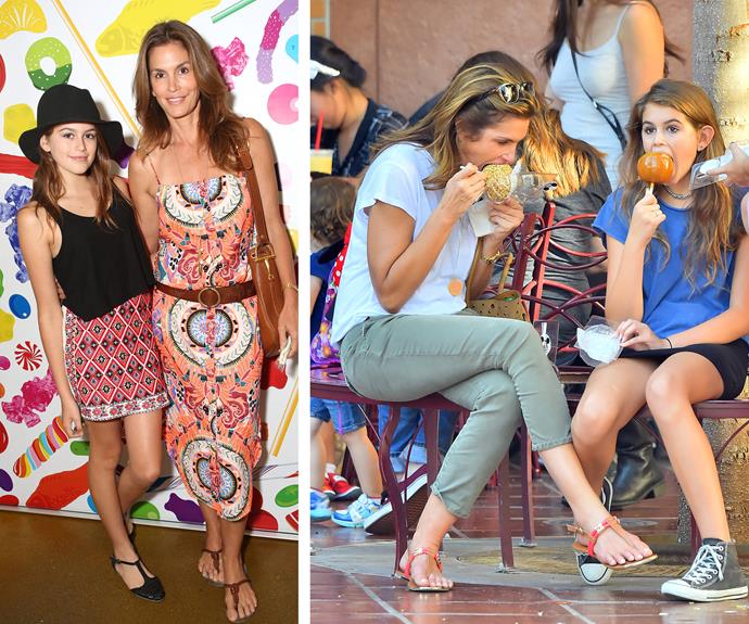 Whether they're striking a pose or enjoying a candy apple, these brunettes have the best time together.