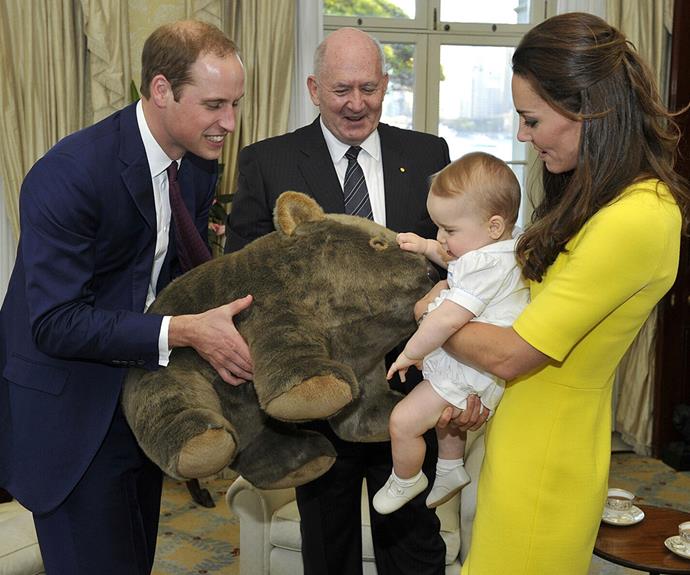 Prince William's nickname as a child was "wombat" so it was only fitting his son be gifted with an oversized version of the mammal from Governor-General Peter Cosgrove.