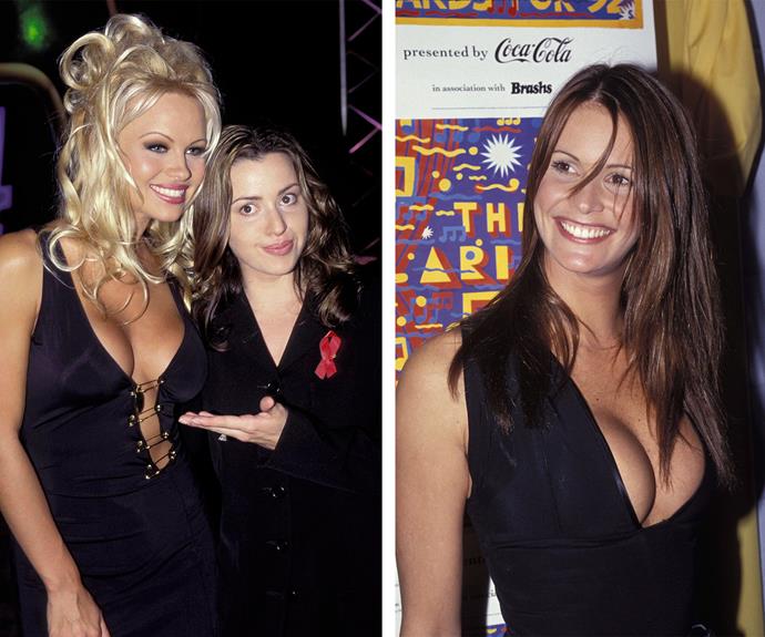 Battle of the bosom! Pamela Anderson posed with Tina Arena in 1996, surprising Tina with her famous décolletage, and Elle Macpherson maintained her supermodel reputation as "The Body" in 1993 with her ample cleavage.