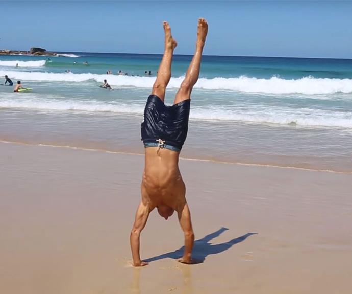 Deano does his best hand-stand.