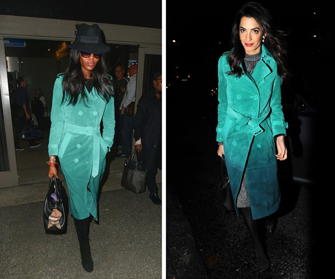 Repeat offenders! This two-tone Burberry coat, that costs about four grand, is stunning and we think both Amal Clooney and Naomi Campbell pull it off with ease.