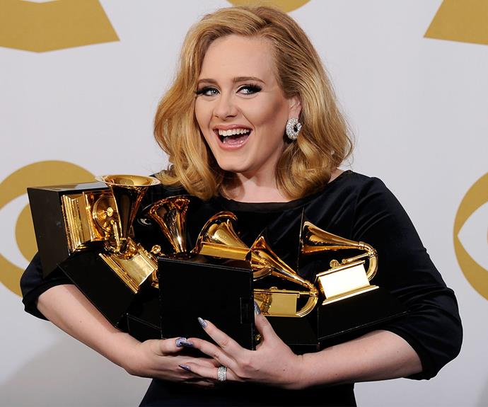 2012 will forever be the year Adele owned the Grammys! The star won so many gold statues she was constantly getting up from her chair to make acceptance speeches and by the end of the night she could barely hold her haul.