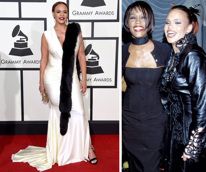 Music legend Faith Evans showed off her famous curves in a fitted white gown. She made her first appearance at the award ceremony back in 1999, pictured with friend and collaborator, the late Whitney Houston.