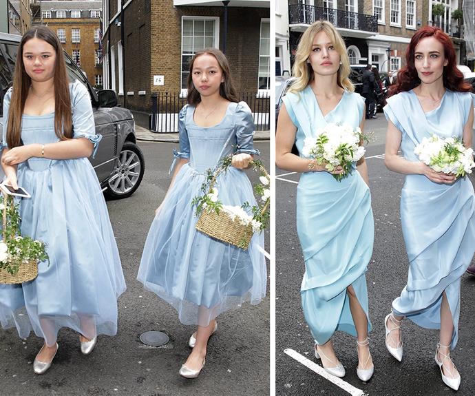 A sweet touch: Rupert's daughters Grace and Chloe, who he shares with former wife Wendy Deng, acted as flower girls, while Jerry's model daughters Georgia May and Lizzie Jagger were bridesmaids.
