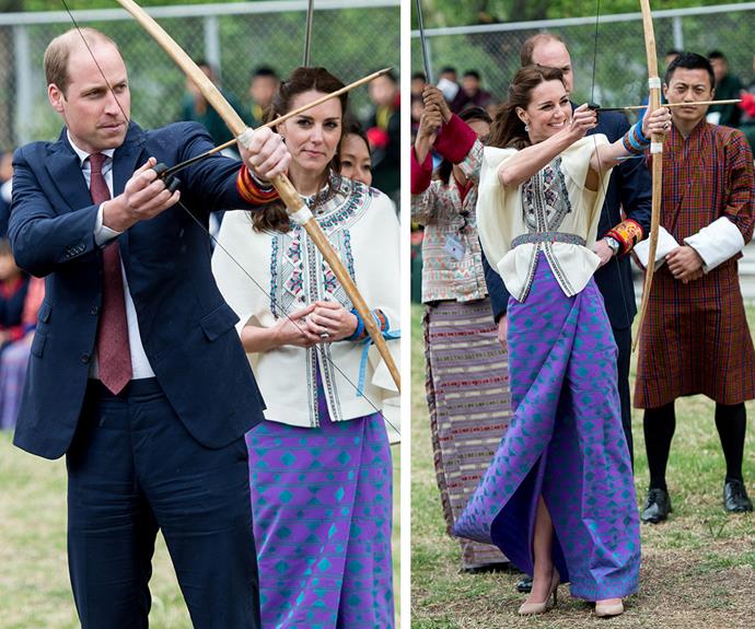 After watching a game of archery, which is Bhutan's national sport, the royal couple decided to give it their very own shot! **Watch how it turned out in the next slide!**