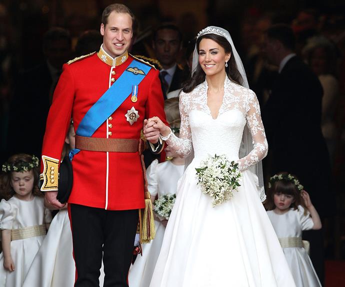 William's bright red uniform against Catherine's white Alexander McQueen wedding dress is a true sight to behold.