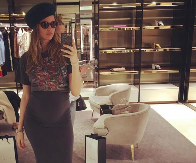 The expectant mum also stopped by the Gucci store later in the week. Baby shopping perhaps?