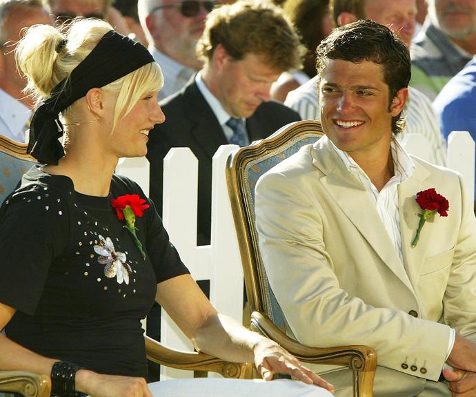 How far they've come! Once branded the "playboy Prince", Prince Carl Philip of Sweden was pictured back in 2003 chatting to athlete Carolina Kluft.