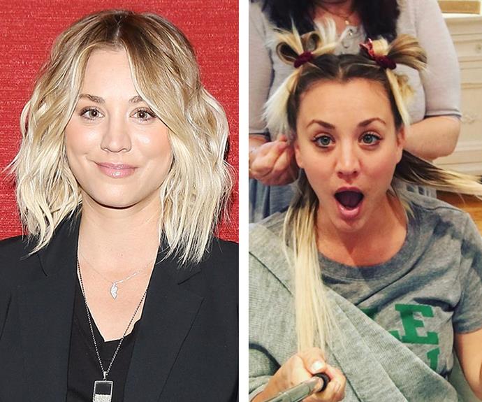 Trading in her classic blonde lob, *Big Bang* star Kaley Cuoco showed off her extensions on Instagram. "I love playing Penny, but it's good for me to bring it back to Kaley. Last year, I chopped it all off - this year I'm doing the opposite," she explained.