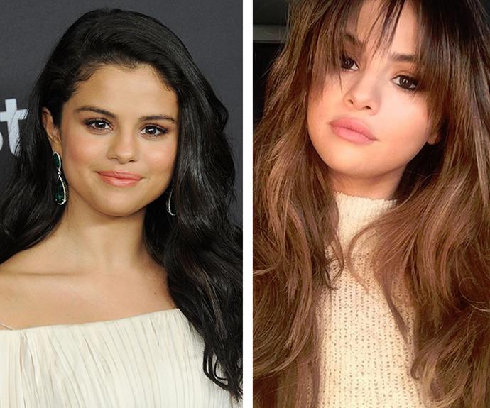 Is there anything she can't pull off? Selena Gomez has lightened up her almost-black 'do with some chocolate highlights and subtle bangs.