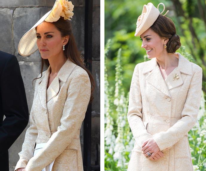 Recognise the coat that Duchess Catherine wore to Hillsborough Castle's annual garden party in Northern Ireland this week (R)? That's because she also wore it to Zara Tindall's wedding in 2011!