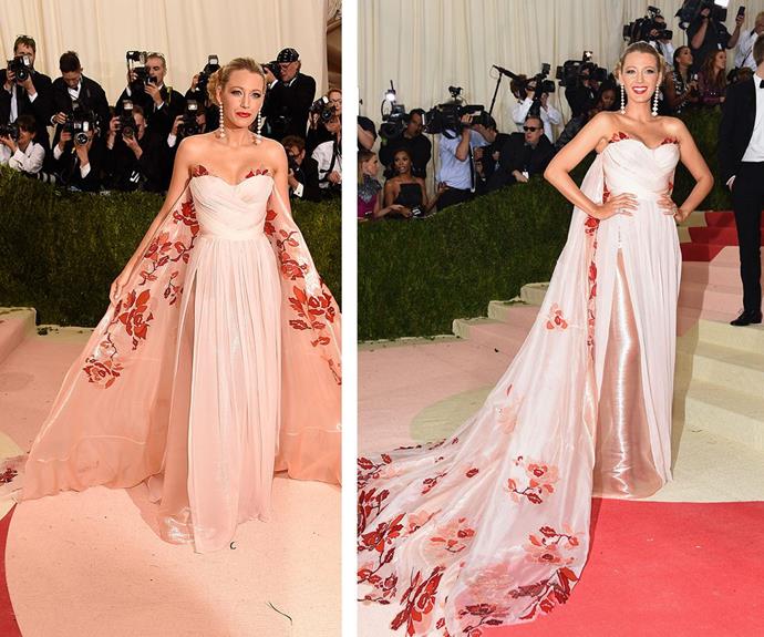 The striking beauty, pictured here at the 2016 Met Gala, stole the show in this baby pink gown.