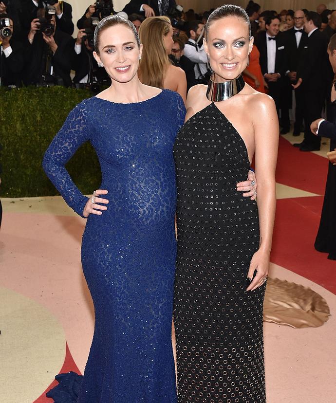 Emily, pictured here with pregnant friend Olivia Wilde at the Met Gala, cut a fine figure as an expectant mum!