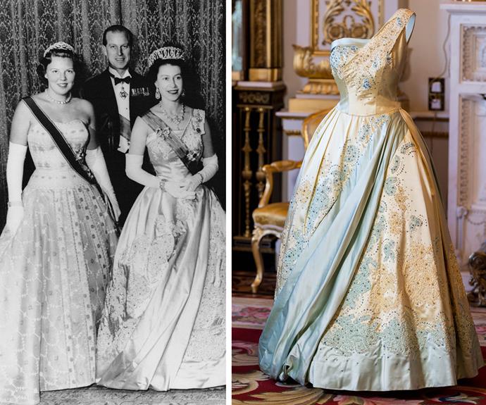 This was worn by the Queen on a state visit to the Netherlands in 1958.