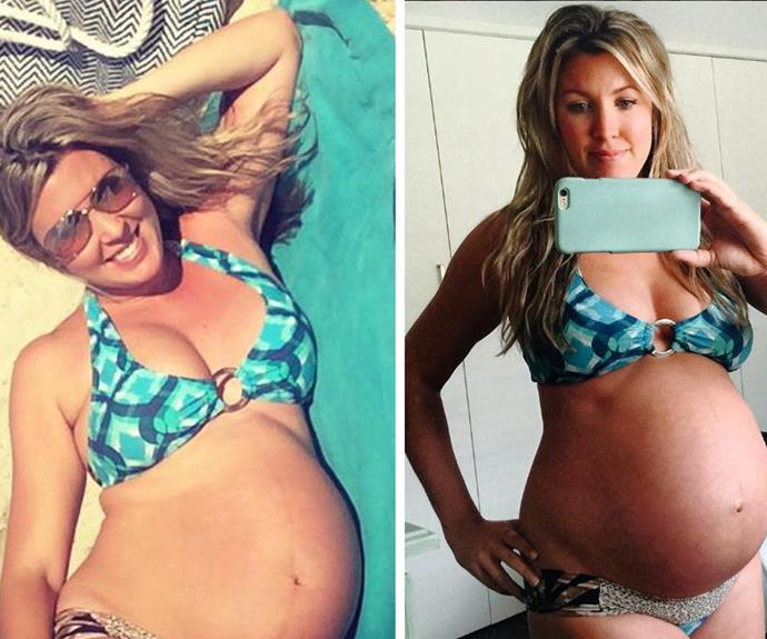 At 35 weeks pregnant *Seven Year Switch* star Jackie is one stunning mother-to-be! "Stay in there little one - I need more time!! Feeling heavy, loving ocean swimming and that feeling of weightlessness," she penned on Instagram.