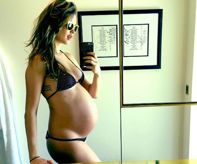 Behati Prinsloo has just hit the 34 week mark. The 27-year-old model Instagrammed a bikini selfie and we're guessing Adam Levine is loving it!