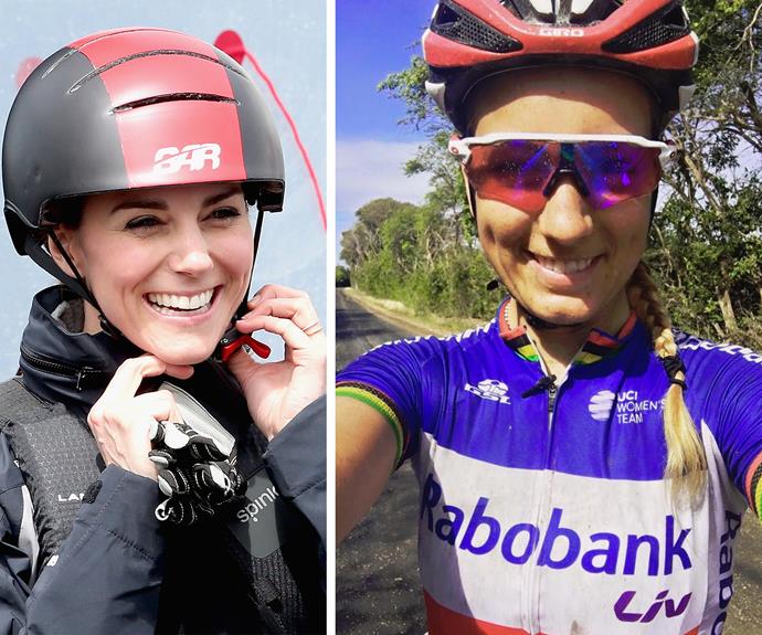 She may be 10 years younger than the royal, but fans can't help but note the similarities. Baring blonde hair, the cyclist has the same eyes, pretty smile and Catherine's signature dimples!