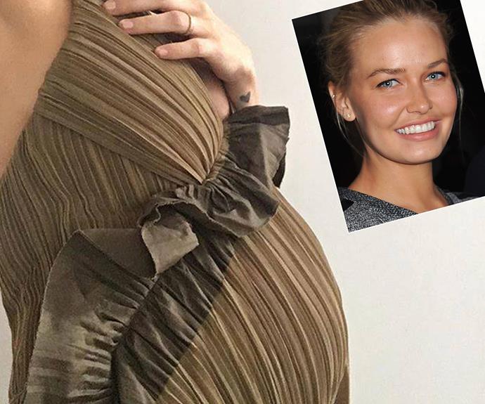 She's on the home stretch! Pregnant with her second child to husband Sam Worthington, Lara Bingle shared this close-up snap of her growing belly. "#almostthere #babynumber2," the model penned.