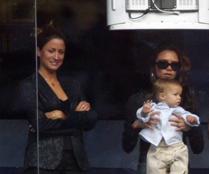 Rebecca Loos, Victoria Beckham and her son Romeo watch David play for Real Madrid back in 2003.
