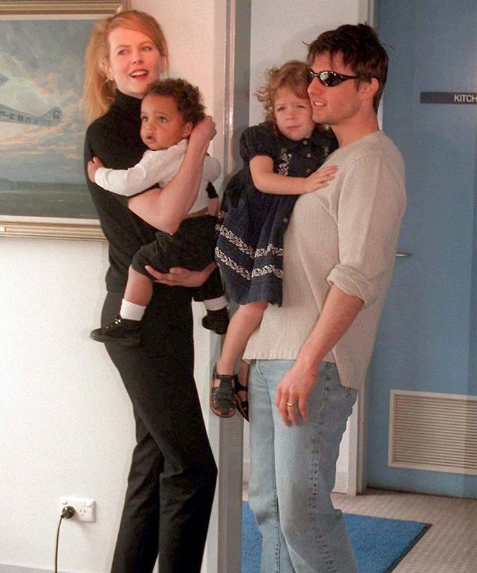 Nicole with her ex-husband Tom Cruise and their two adopted kids, Bella and Connor.