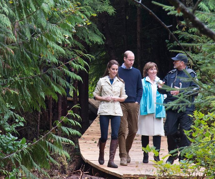 The Premier of British Columbia, Christy Clark, The Duke and The Duchess take in the sites of the Great Bear rainforest in Bella Bella on day three of the tour.
