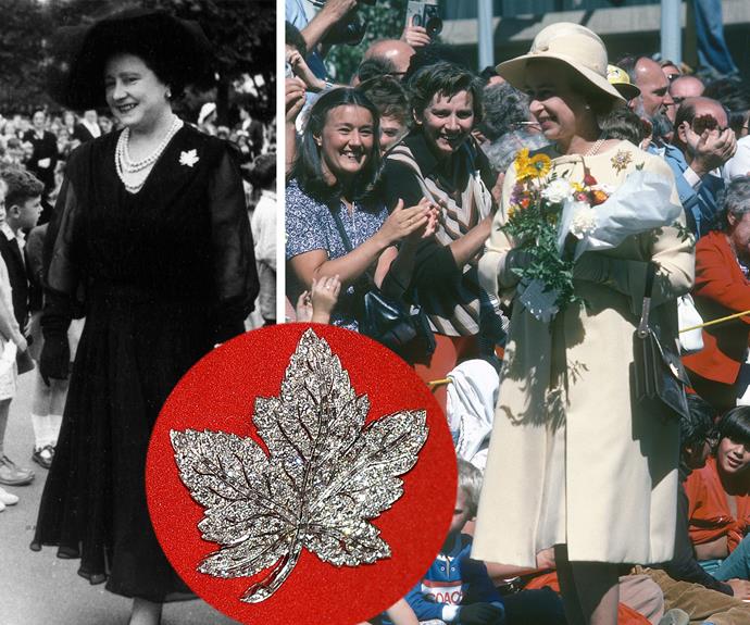 The sparkling piece of jewellery was a present to the Queen Mother from her husband, King George VI. He gifted his wife the brooch to mark their state visit to Canada in 1939 (pictured on the left). Passing it to her daughter, a-then Princess Elizabeth wore the brooch for the very first time in 1951 and again in 1978 (pictured on the right).