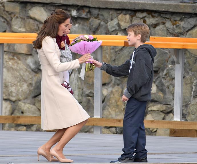 Luckily Duchess Catherine stepped in to greet the well-wisher.