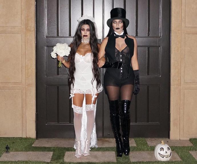 "Till death do us part," a kreepy Kourtney Kardashian wrote beside this snap of her and a pal dressed as a zombie bride and groom.
