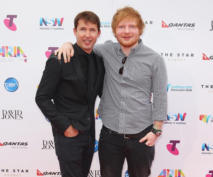 Ed Sheeran with fellow British singer, James Blunt.