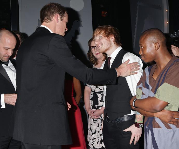 Ed's no stranger to the royal family: Here Ed Sheeran greets Prince William at The Royal Variety Performance in 2014.