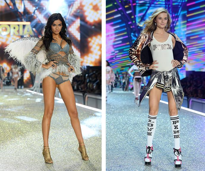 Aussies Kelly Gale and Bridget Malcolm take to the glitterfied runway.