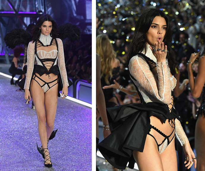 Kendall makes a regal return in a monochromatic lace number.