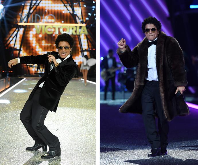 Bruno Mars shows off his killer moves.