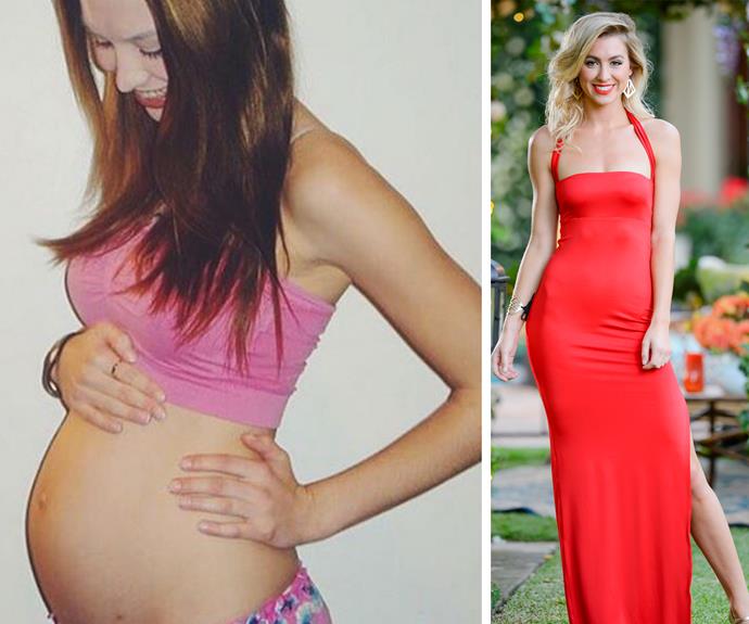 Before she became a *Bachelor* favourite, 24-year-old Alex Nation was a mum-to-be. The reality star shared this snap from her pregnancy with son Elijah. "Here I am, 18, a brace face, pregnant, nervous, a little unsure, excited, scared (petrified) but empowered. I just want to say to ALL the mums out there, we rock. We are tired (96.5% of the time) and very rarely do we get to sit on the toilet in peace, but we absolutely rock!!!"