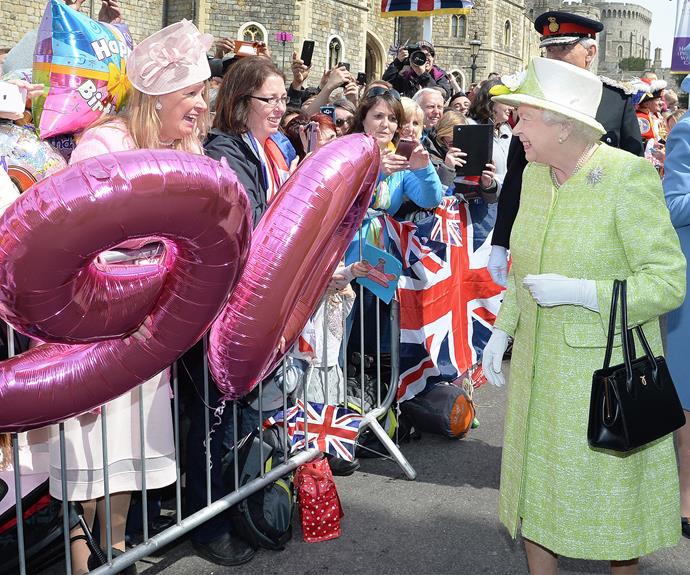 At a meet and greet with the public for her 90th birthday celebrations in 2016, the [Queen](http://www.nowtolove.com.au/royals/british-royal-family/queen-elizabeth-stuns-in-portrait-for-sapphire-jubilee-33929) wore a cheery mint green coat.