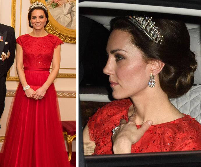 Simply stunning! The mother-of-two opted for a beloved  Jenny Packham gown which she has previously worn.
