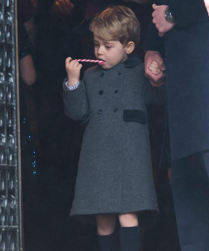 Prince George was so well behaved, he was given a candy cane at the end of the church service.